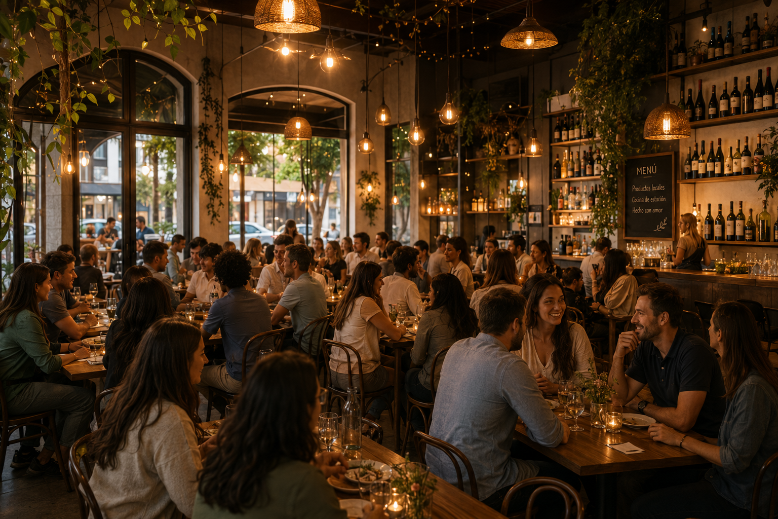 Restaurante lleno de clientes