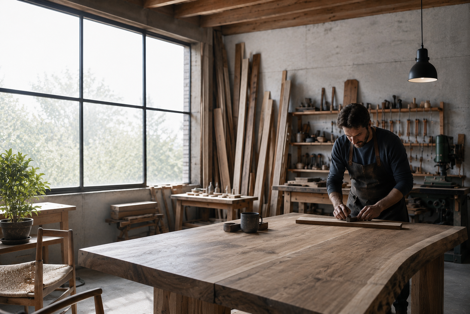 Artesano trabajando la madera en su taller
